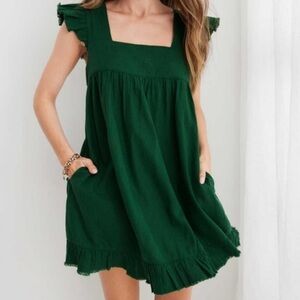 Aerie Linen Blend Green Boho Mini Dress Sz Med